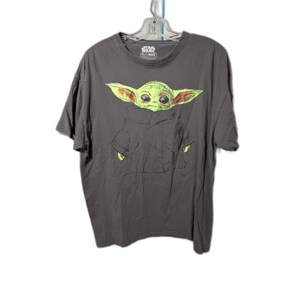 Star Wars Grogu Baby Yoda Charcoal Gray Neon Sketch Graphic Tee Size XL